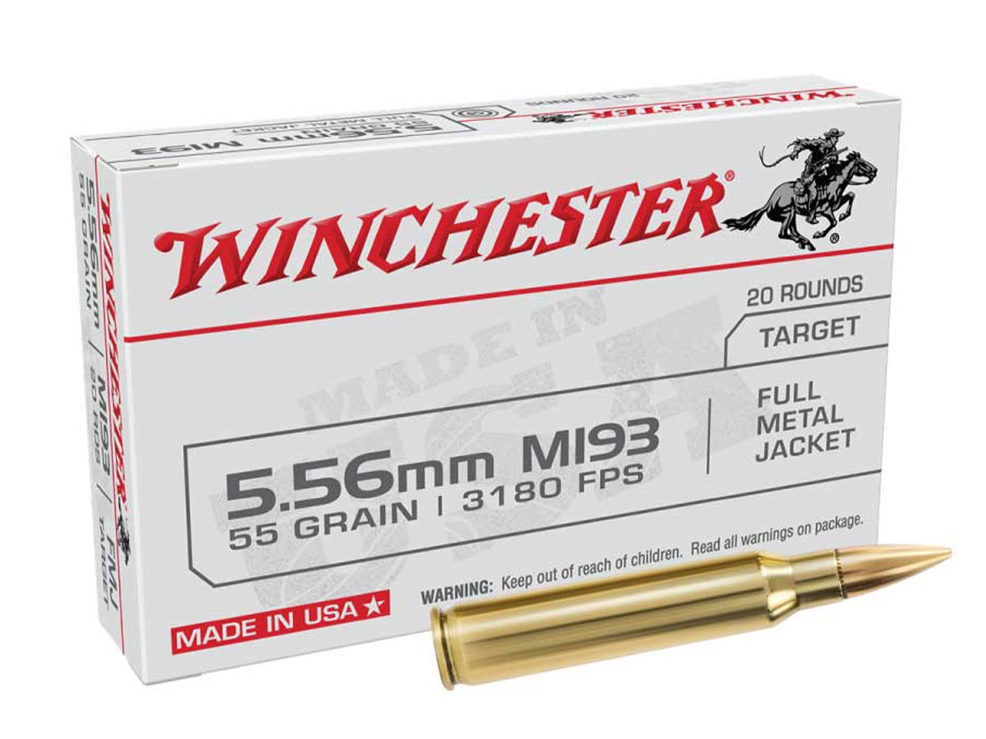 Winchester 5.56mm 55GR FMJ 20 Round Box